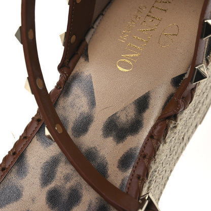 Valentino Garavani Canvas Leopard Print Rockstud Ankle Wrap Espadrille Flatform Sandals 41 Brown 13 of 13