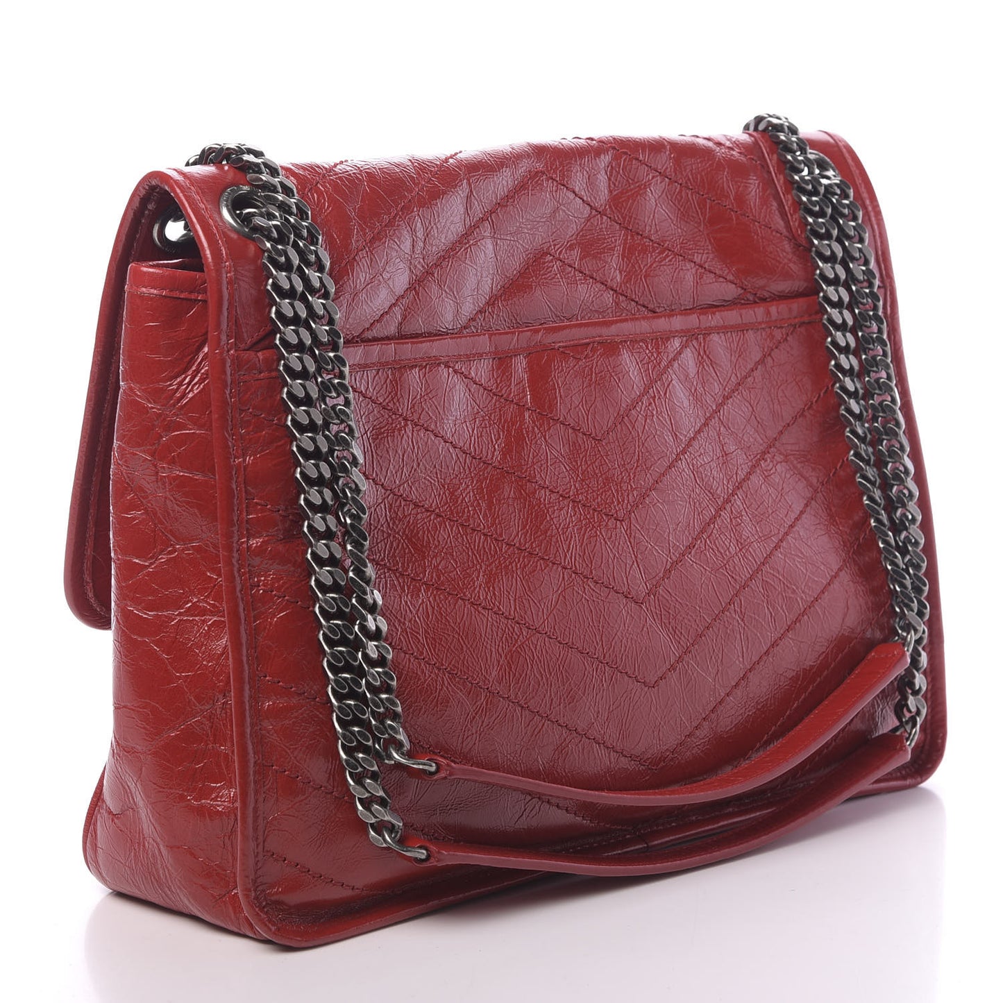 Crinkled Calfskin Matelasse Monogram Large Niki Chain Satchel Rouge Eros