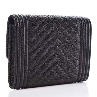 Chanel Caviar Chevron Quilted Boy Card Holder Wallet Black 3 of 11