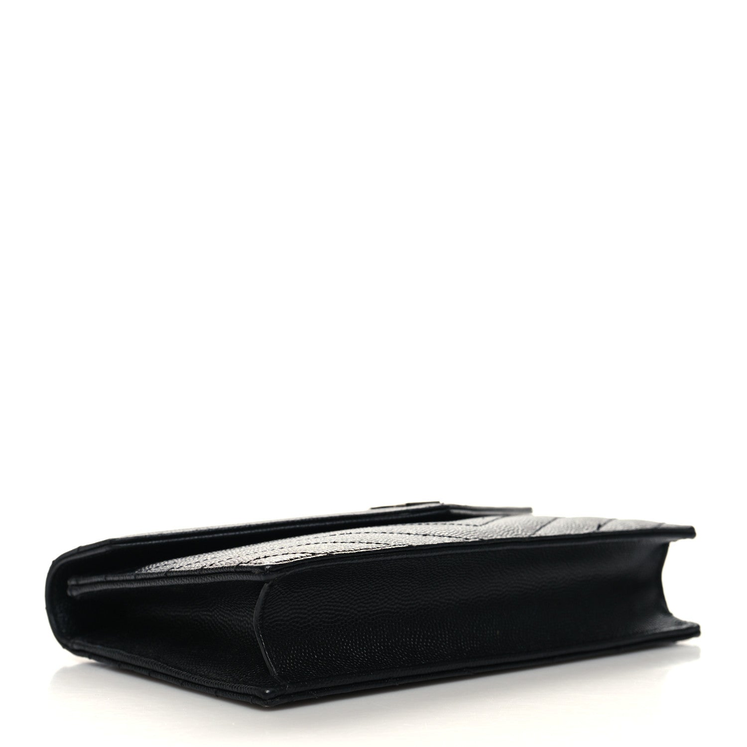 Saint Laurent Grain De Poudre Matelasse Chevron Monogram Envelope Chain Wallet Black 4 of 11