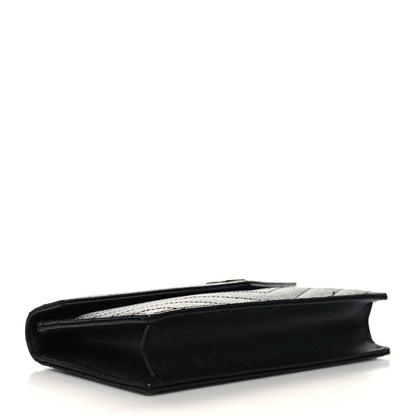 Saint Laurent Grain De Poudre Matelasse Chevron Monogram Envelope Chain Wallet Black 4 of 11