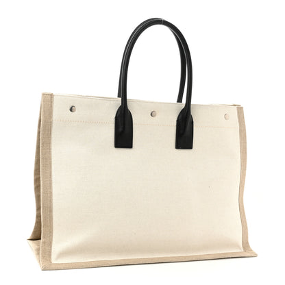 Saint Laurent Linen Calfskin Rive Gauche Tote Optic White 3 of 10