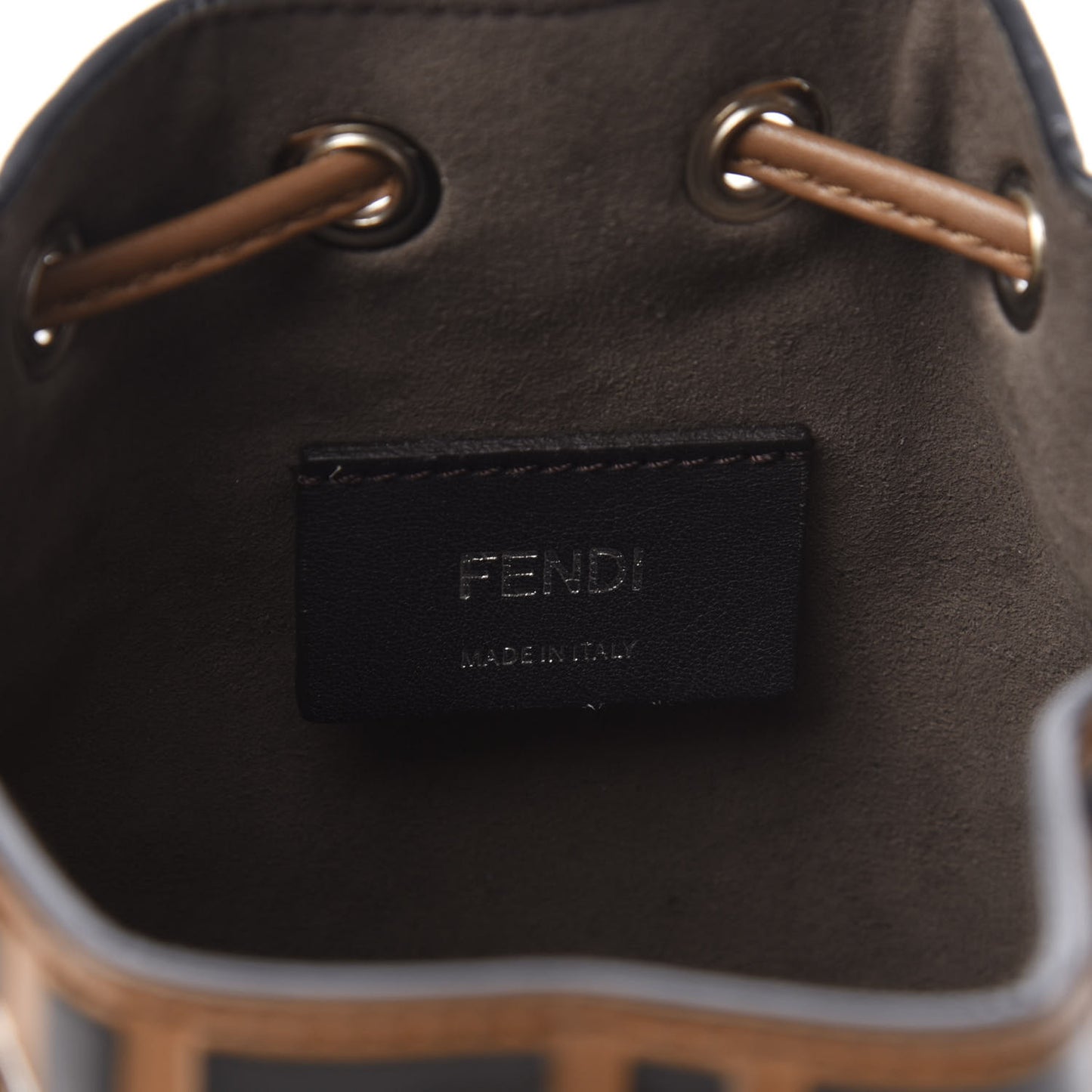 Vitello Liberty F is Fendi FF Embossed Mini Mon Tresor Bucket Bag Tobacco Black