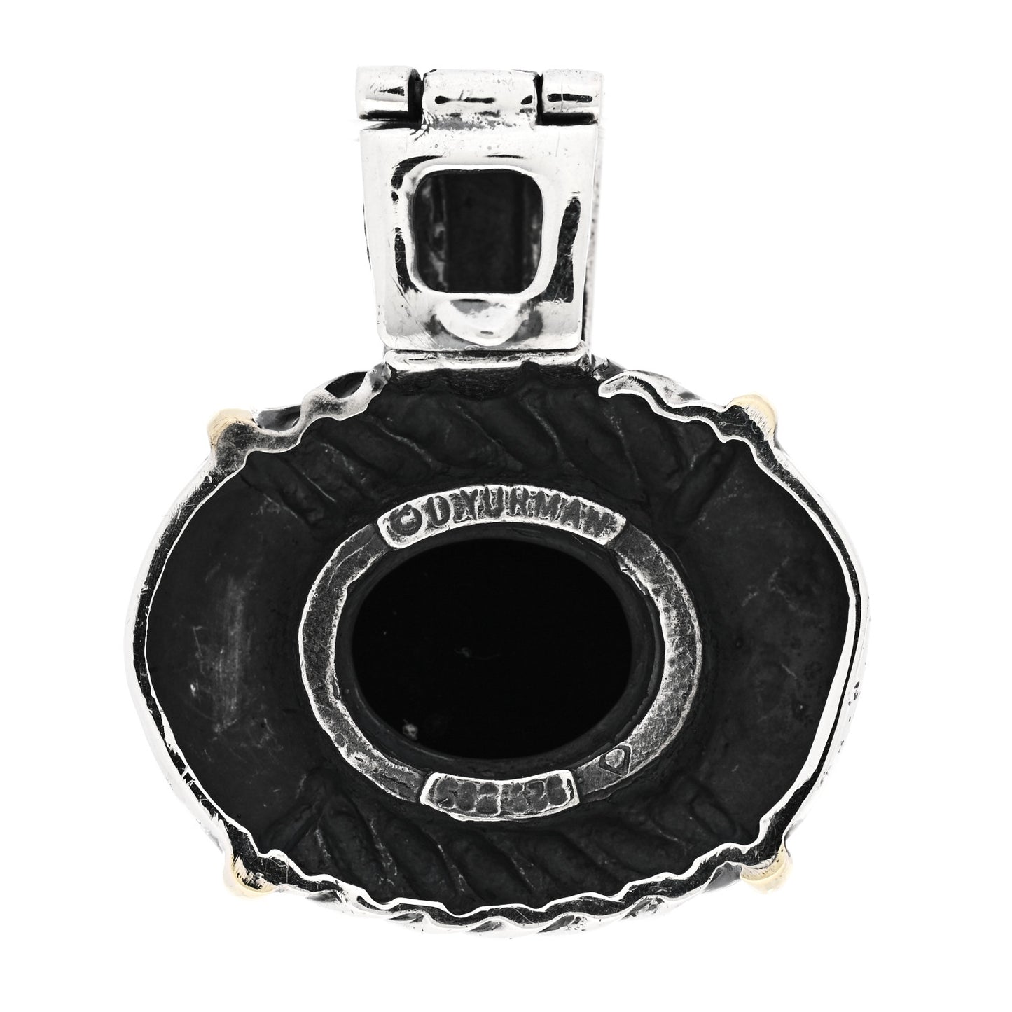 Sterling Silver 14K Yellow Gold Black Onyx Oval Enhancer Pendant