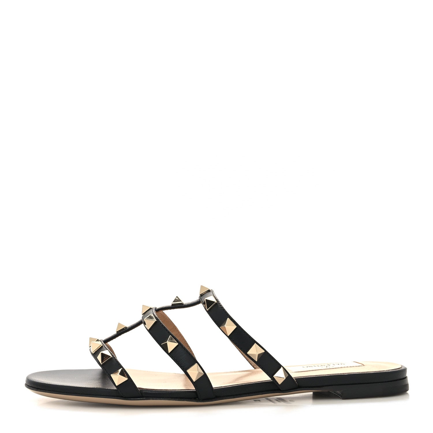 Valentino Garavani Nappa Rockstud Caged Flat Slide Sandals 37 Black 1 of 8