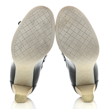 Chanel Lambskin Patent Cap Toe Boat Pumps 38 Black White 5 of 7