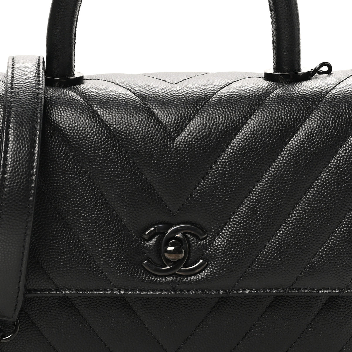 Caviar Chevron Quilted Mini Coco Handle Flap So Black