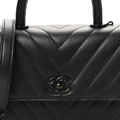 Chanel Caviar Chevron Quilted Mini Coco Handle Flap So Black 7 of 9