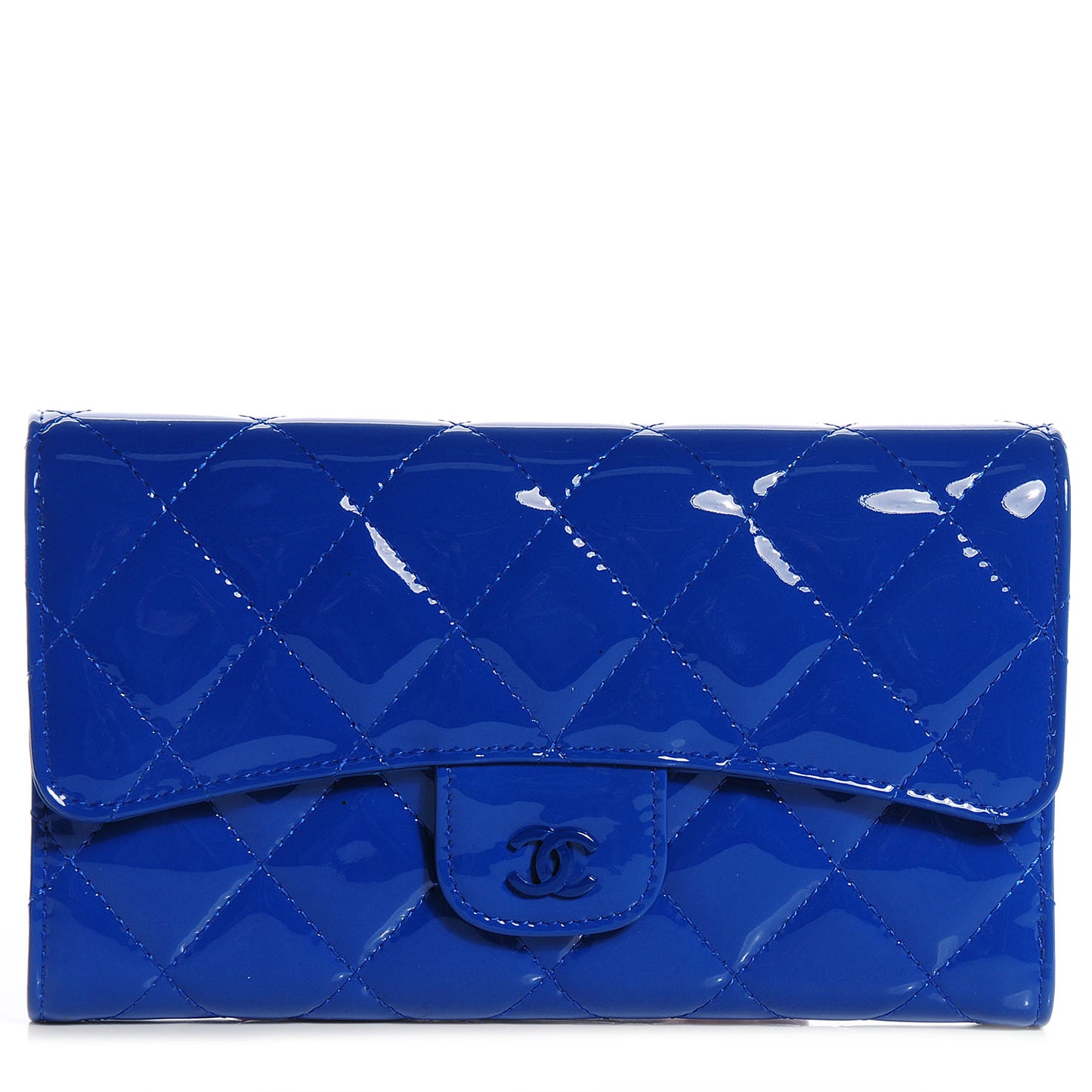 Patent Quilted Large Flap Wallet Dark Blue