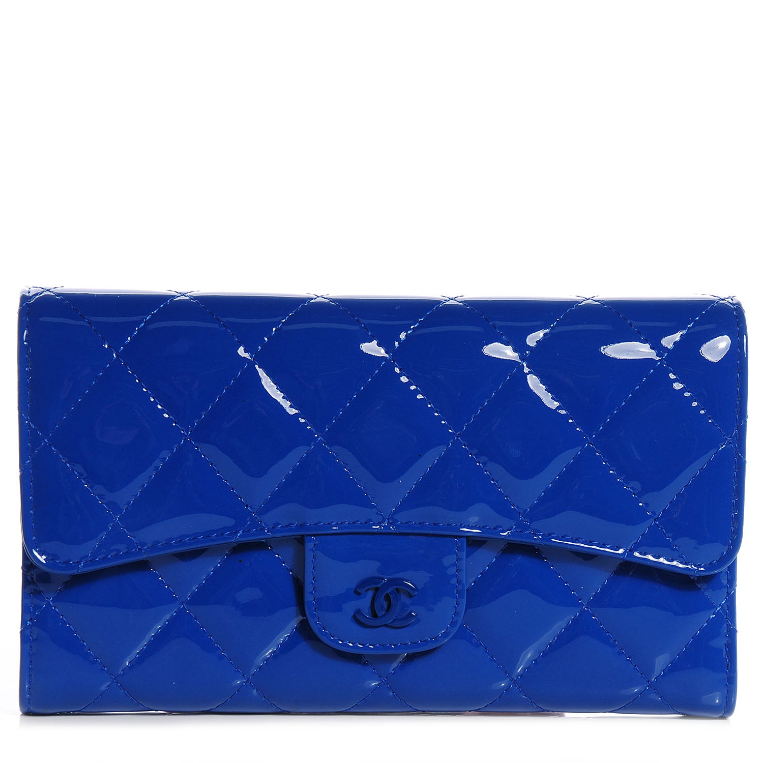 Chanel Patent Quilted Large Flap Wallet Dark Blue 1 of 10