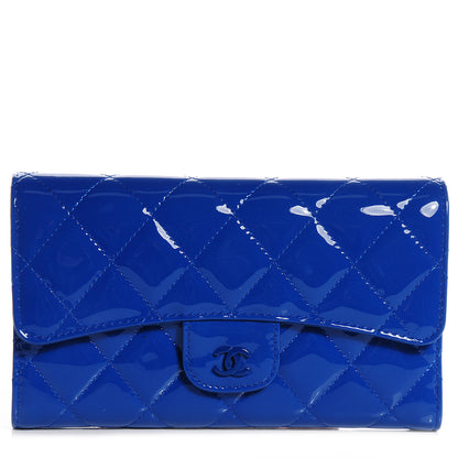 Chanel Patent Quilted Large Flap Wallet Dark Blue 1 of 10