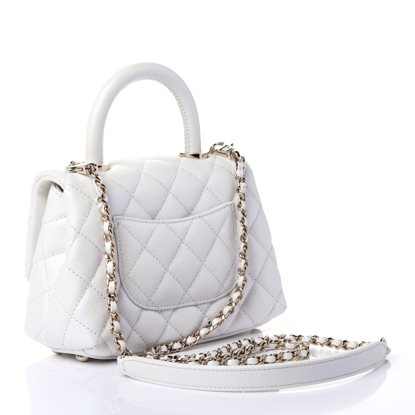 Iridescent Caviar Quilted Extra Mini Coco Handle Flap White