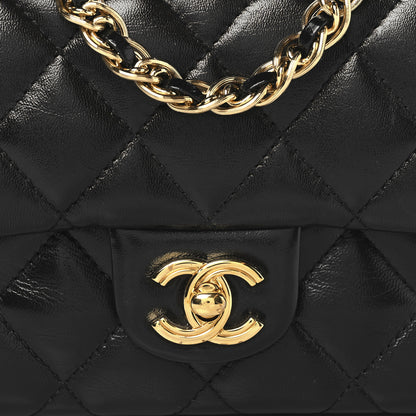 Chanel Shiny Lambskin Quilted Golden Links Top Handle Flap Black 8 of 10