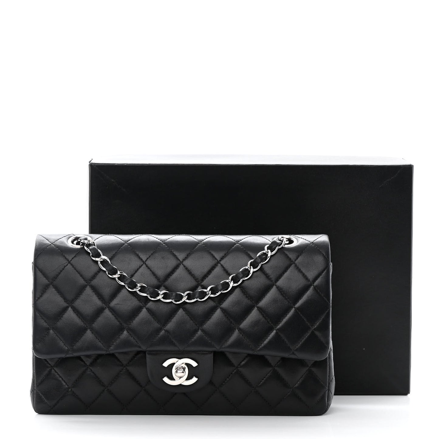 Lambskin Quilted Medium Double Flap Black
