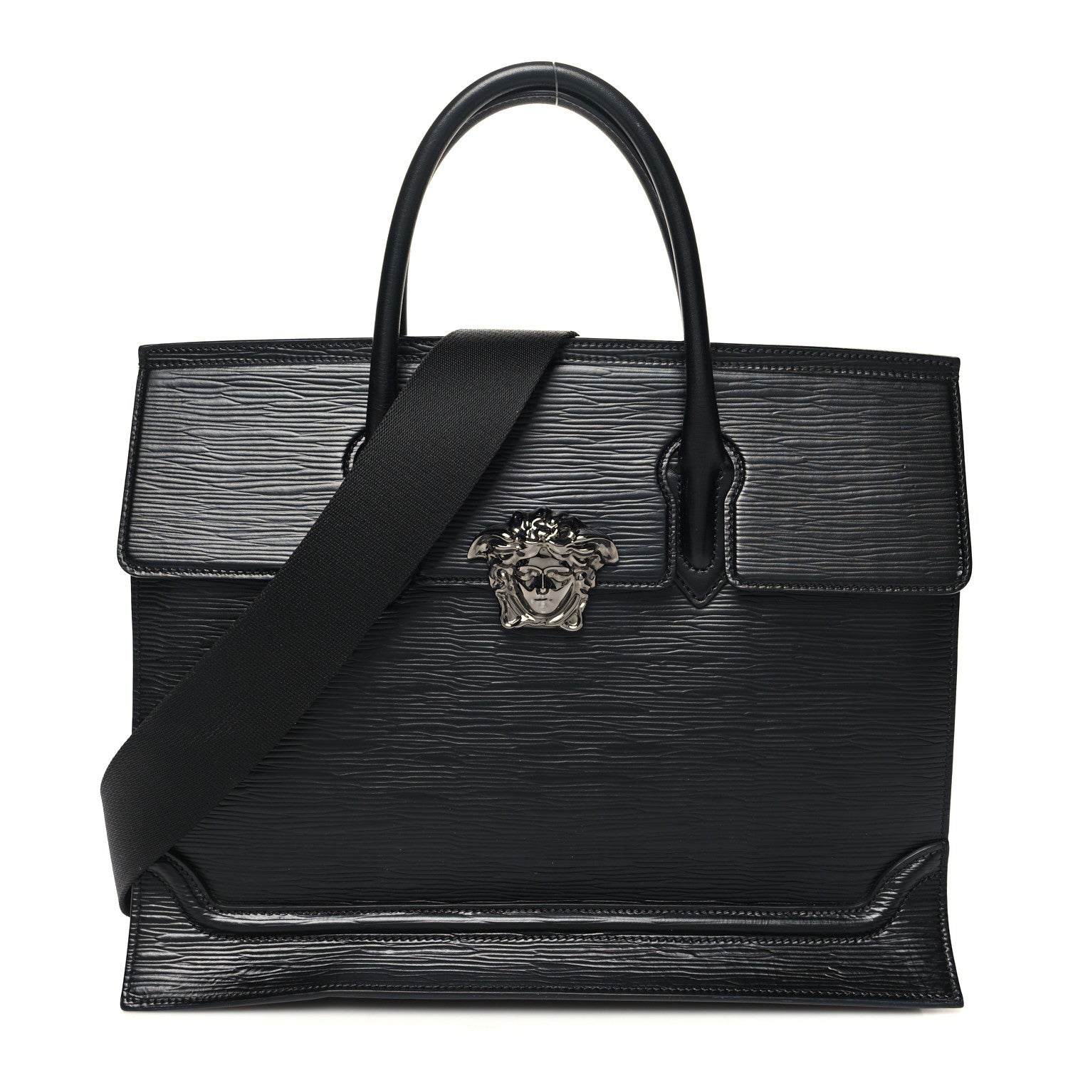 Versace Legno Calfskin Palazzo Top Handle Briefcase Black 1 of 13