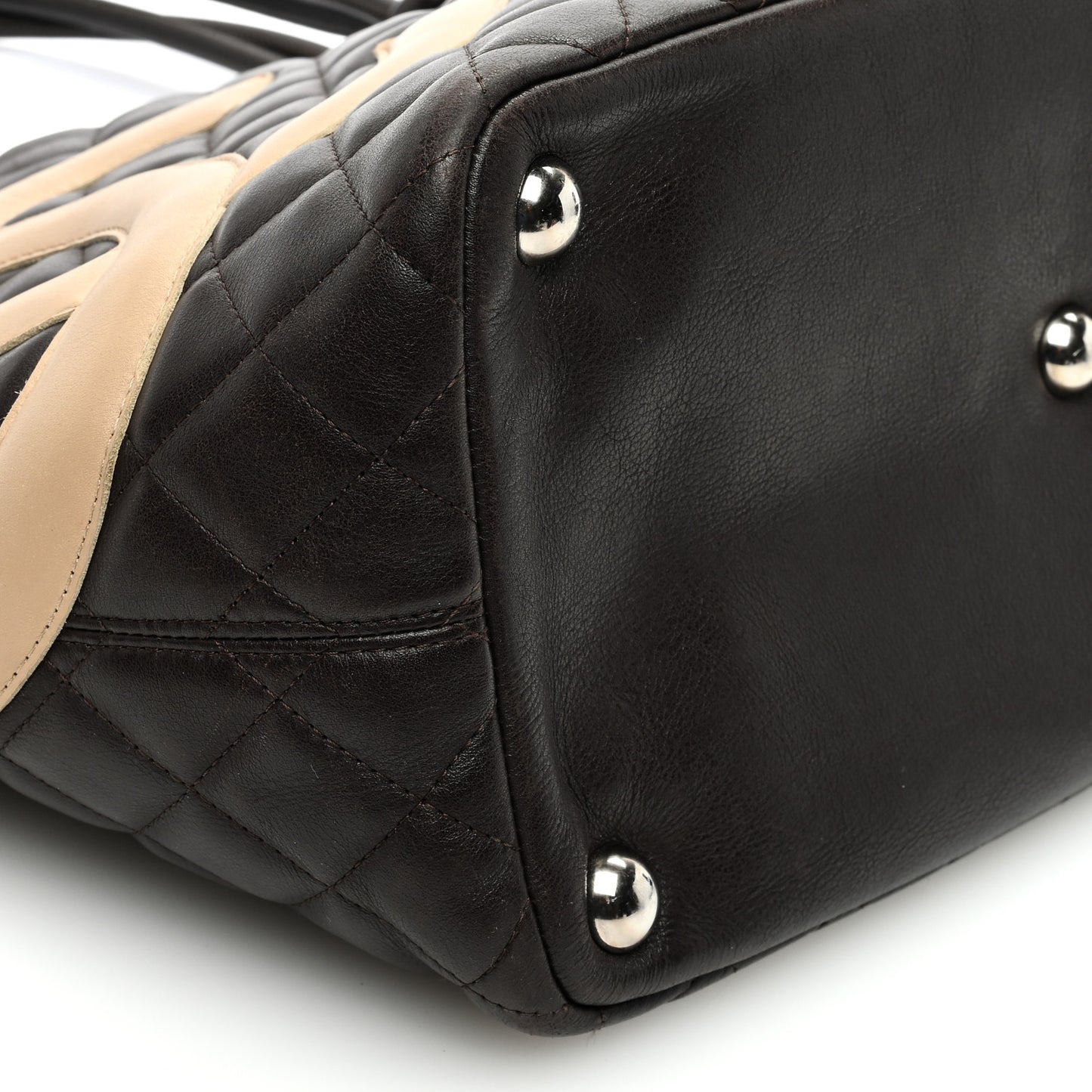 Calfskin Quilted Large Cambon Tote Brown Beige