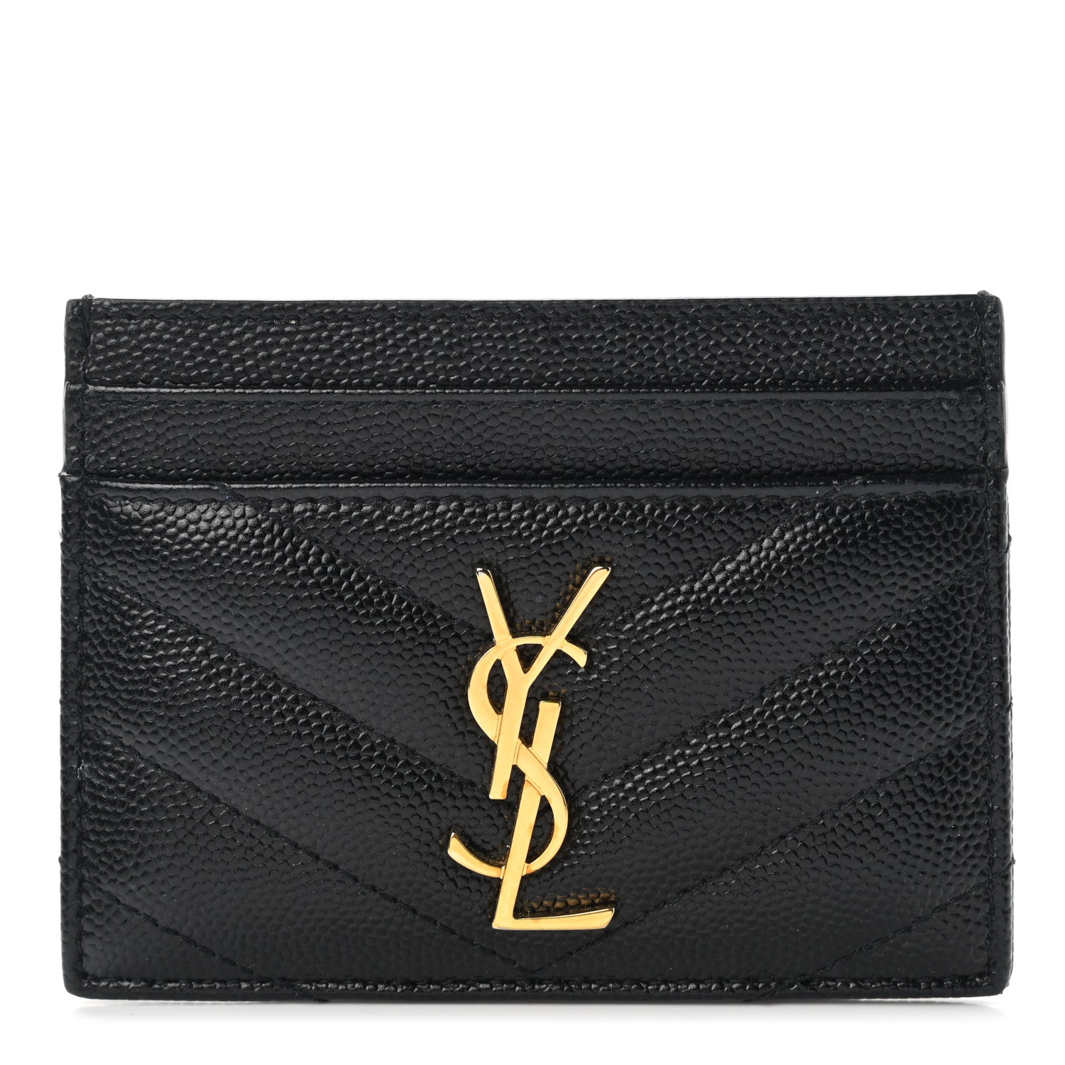 Saint Laurent Grain De Poudre Matelasse Chevron Monogram Credit Card Case Black 1 of 8