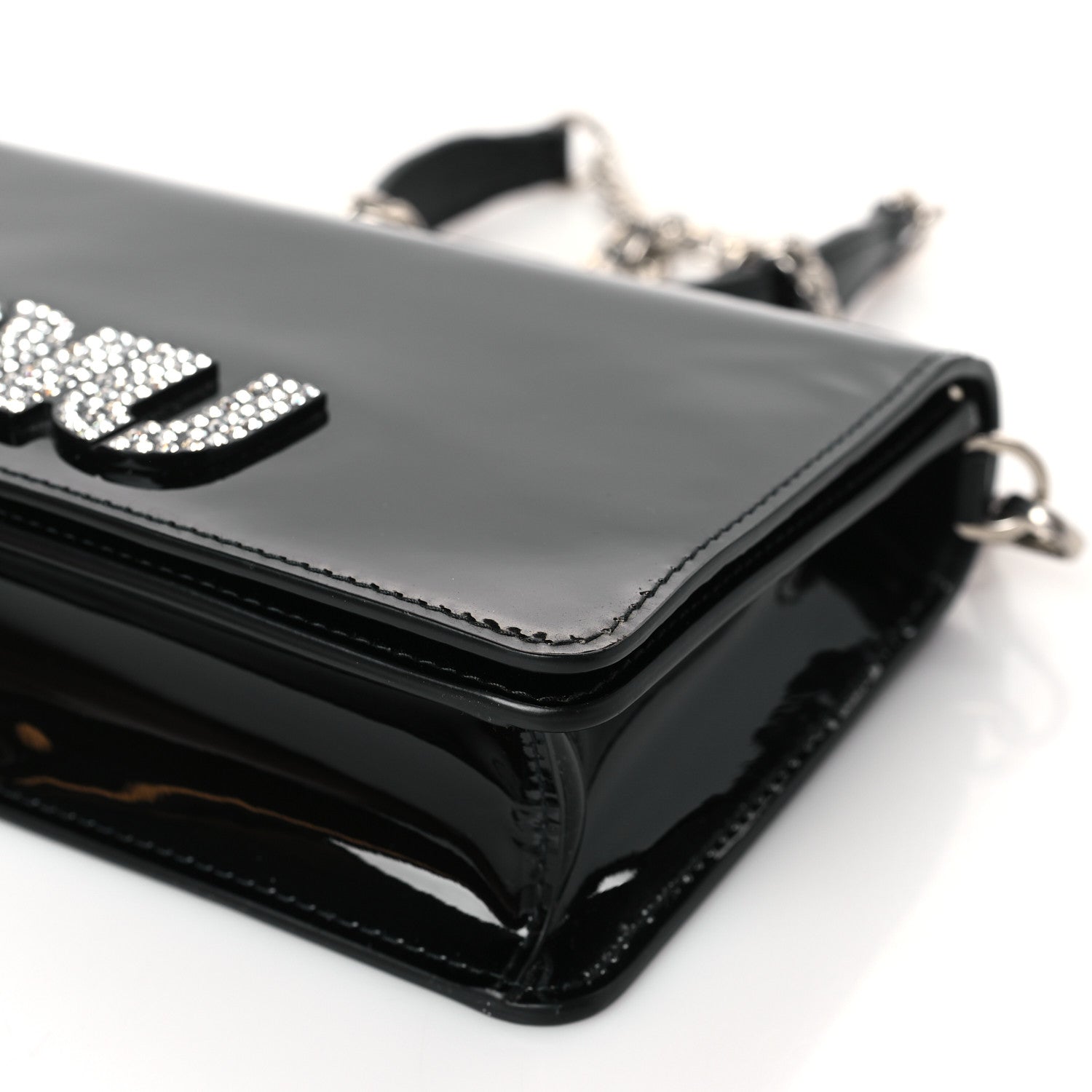 Miu Miu Patent Crystal Logo Mini Crossbody Black 8 of 8
