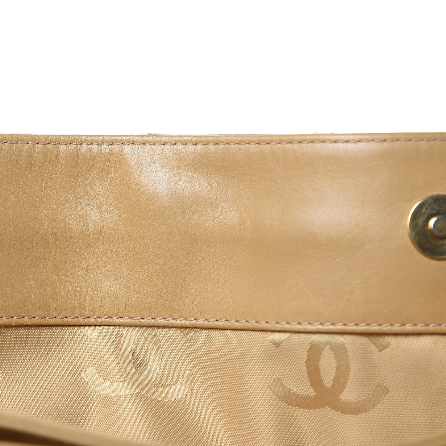 Calfskin Contrast Stitch Surpique Tote Beige