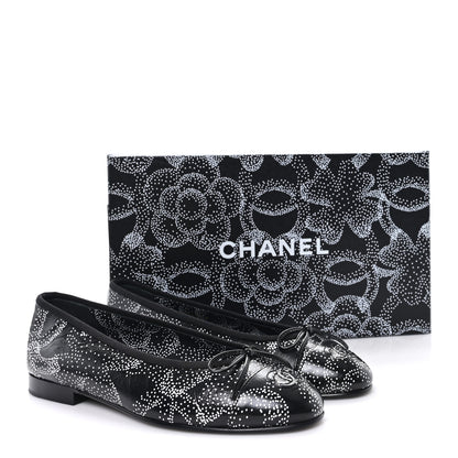 Chanel Calfskin Camellia Printed Cap Toe Ballerina Flats 36 Black White 10 of 10