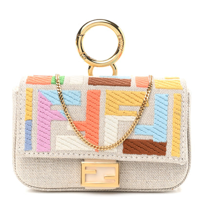 Fendi Kuban Canvas FF Embroidered Nano Baguette Charm Grezzo Multicolor 1 of 11