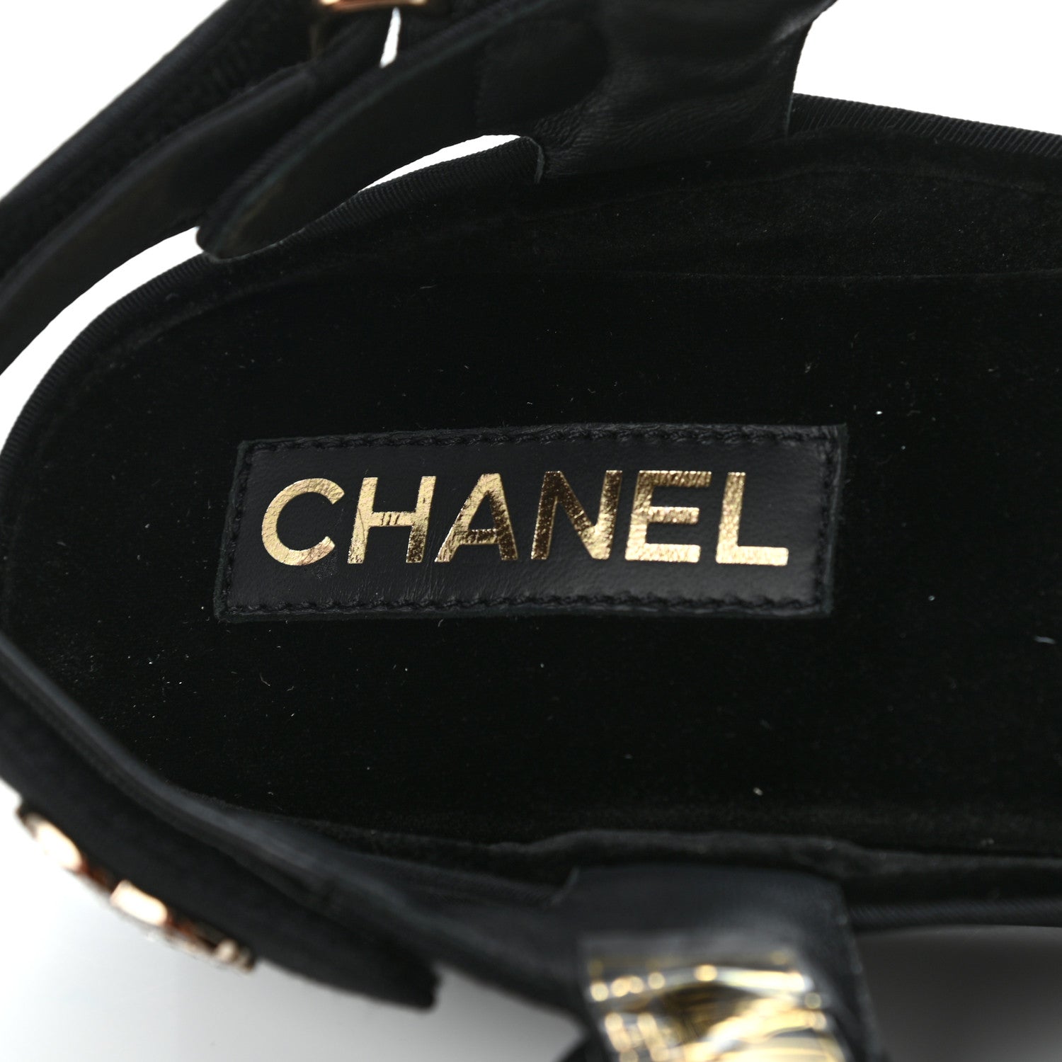 Chanel Grosgrain Crystal Logo Platform Sandals 37 Black 7 of 8