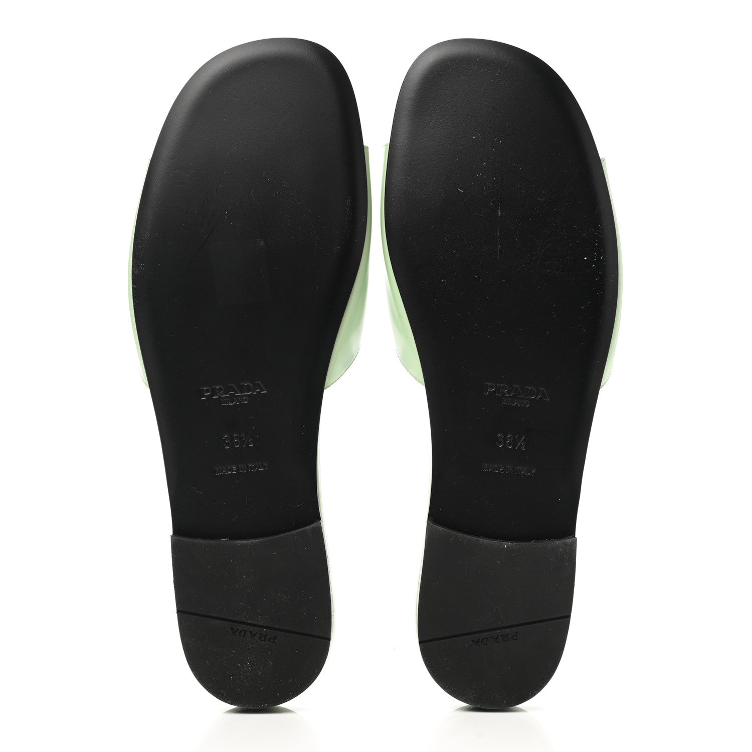 Prada Spazzolato Logo Triangle Cut Out Flat Slide Sandals 38.5 Acqua 5 of 10