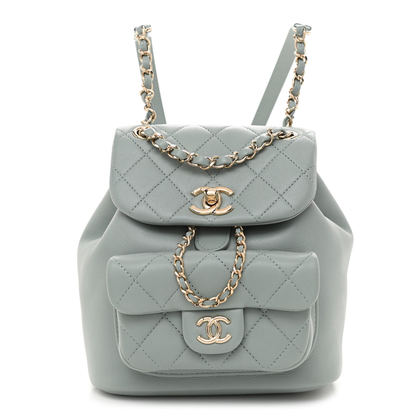 Lambskin Quilted Small Duma Drawstring Backpack Light Blue
