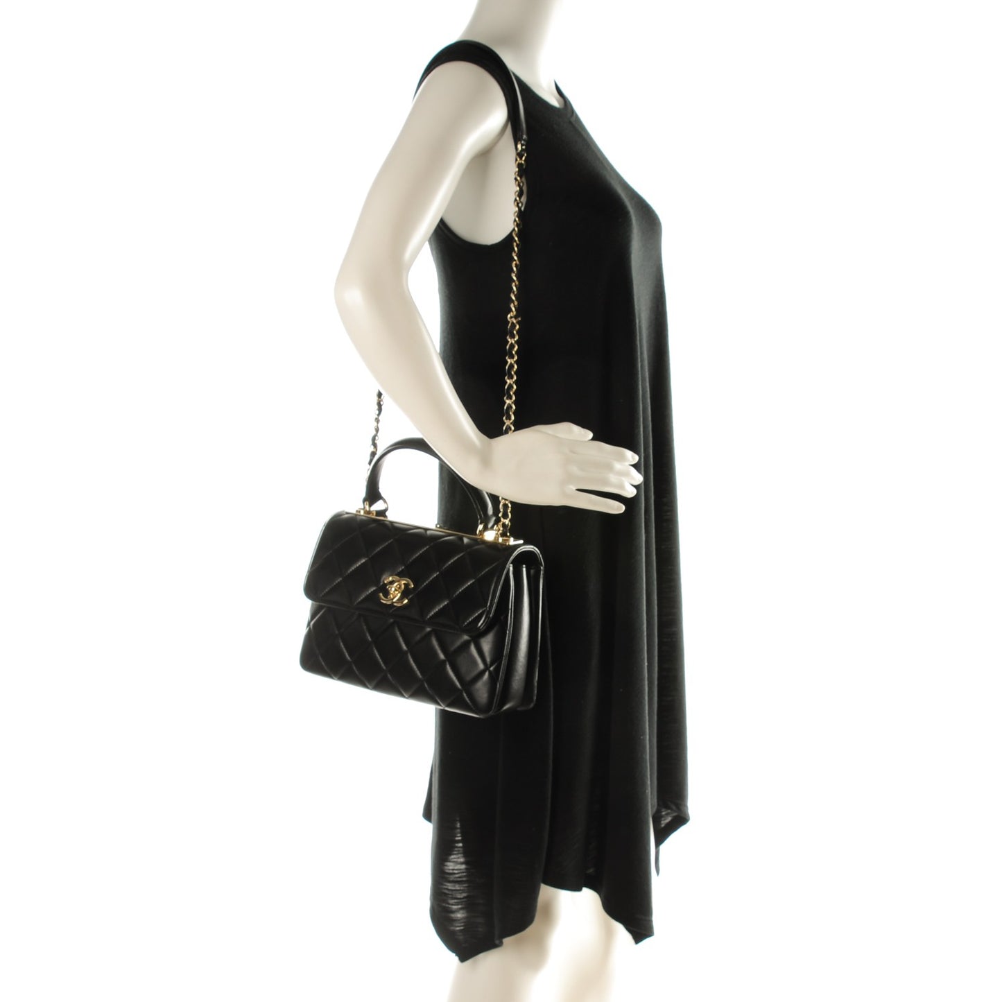 Lambskin Quilted Small Trendy CC Dual Handle Flap Bag Black