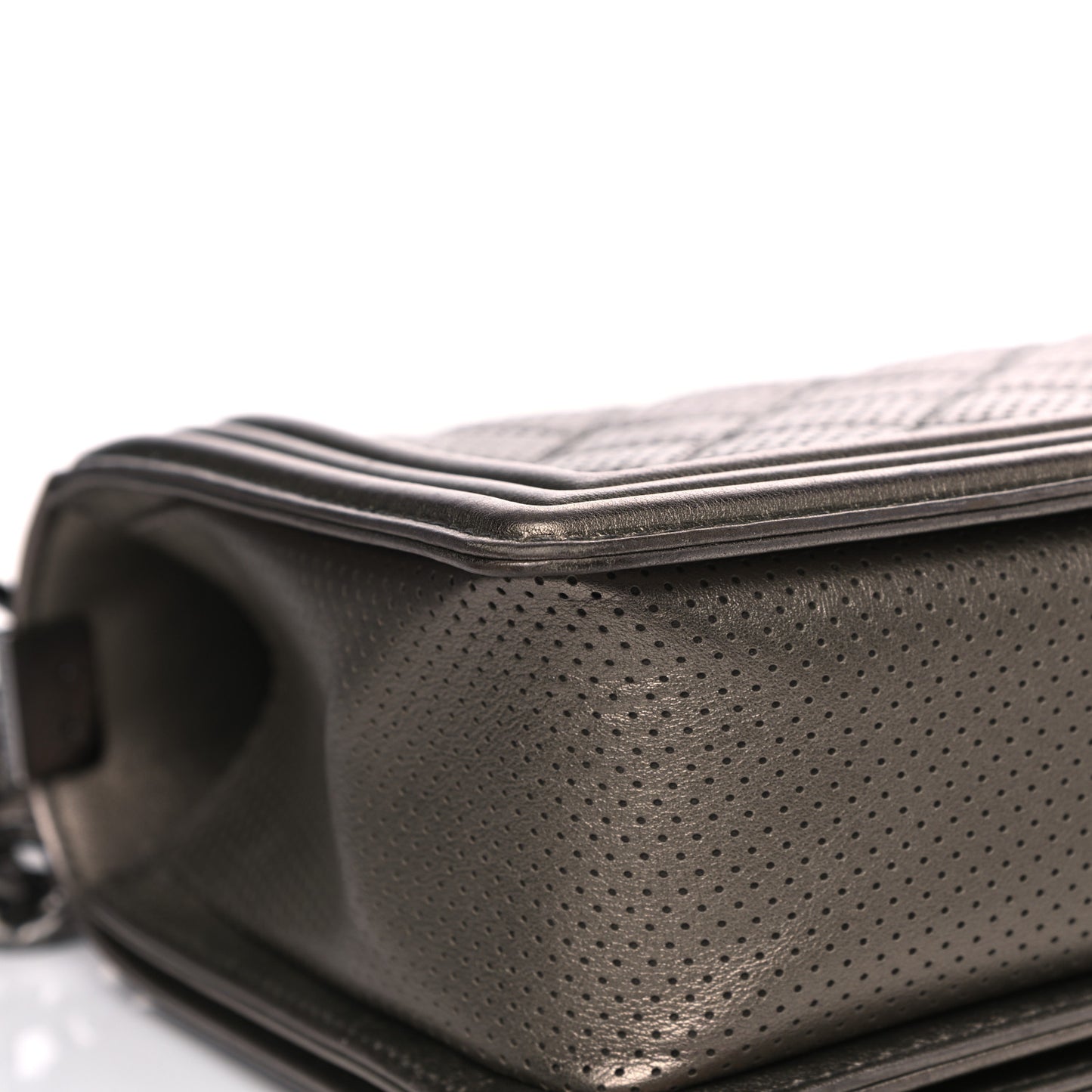 Metallic Lambskin Perforated New Medium Boy Flap Dark Silver