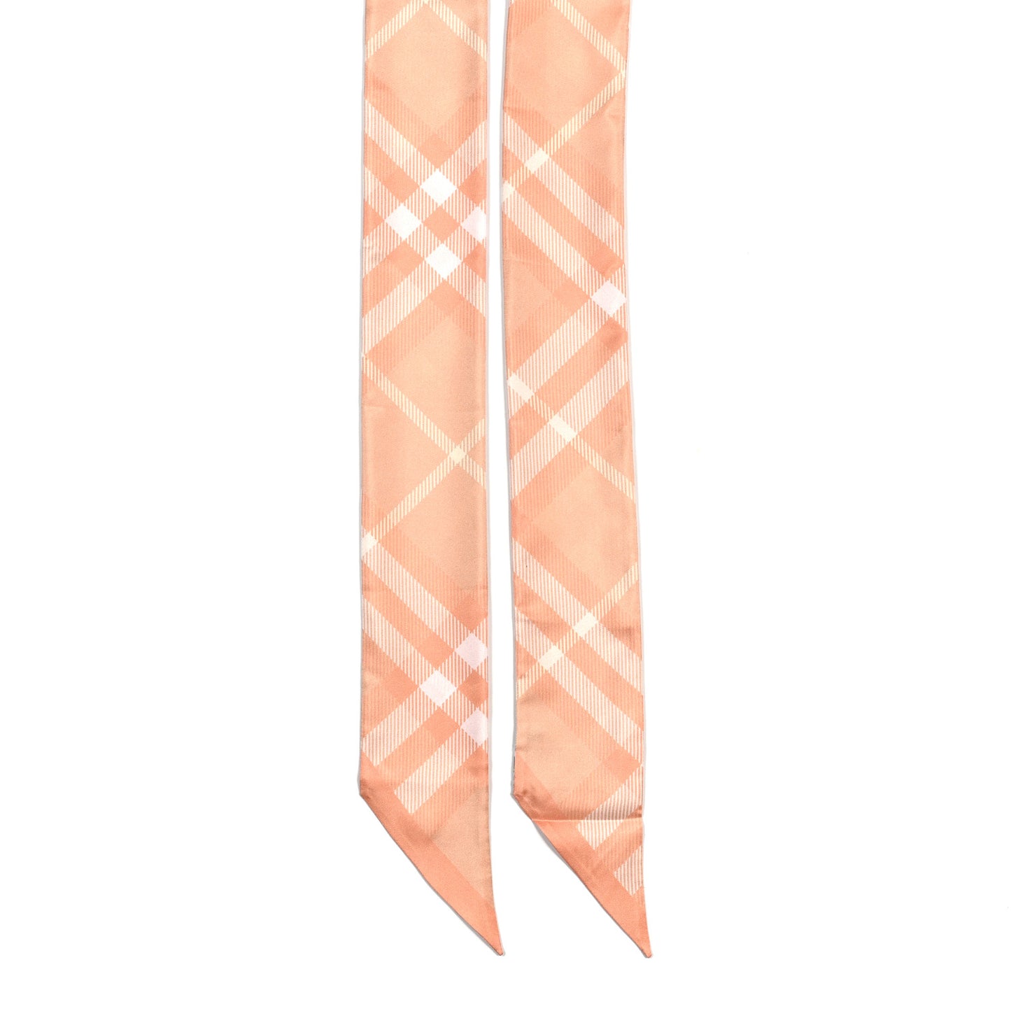 Silk Vintage Check Print Skinny Scarf Peach