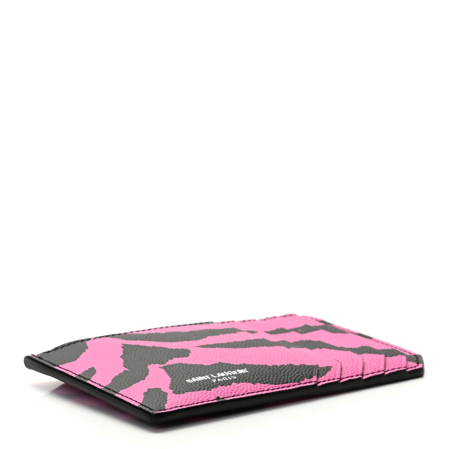 Saint Laurent Grain de Poudre Zebra Print 5 Fragments Zip Pouch Card Holder Fuchsia Black 4 of 8