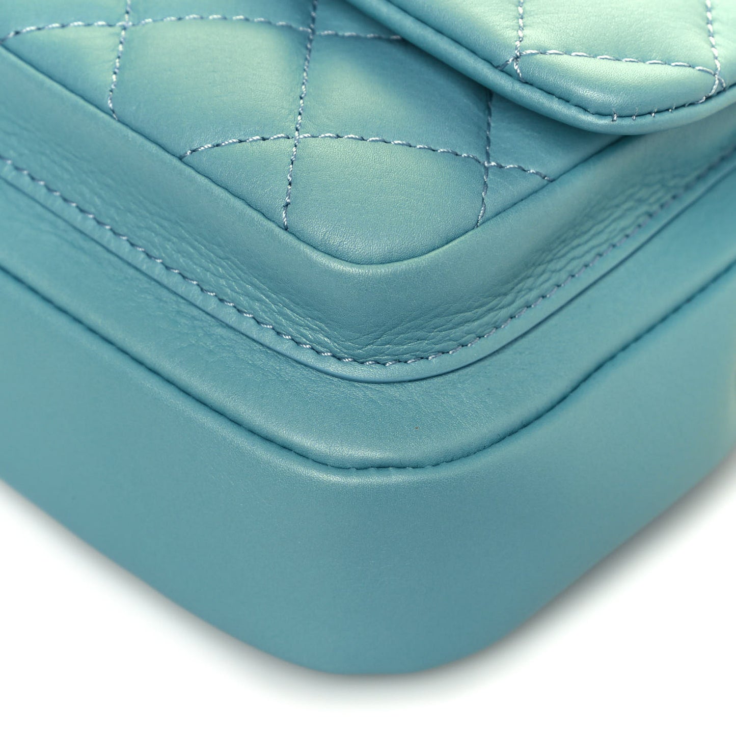 Calfskin Quilted Top Handle Flap Light Blue