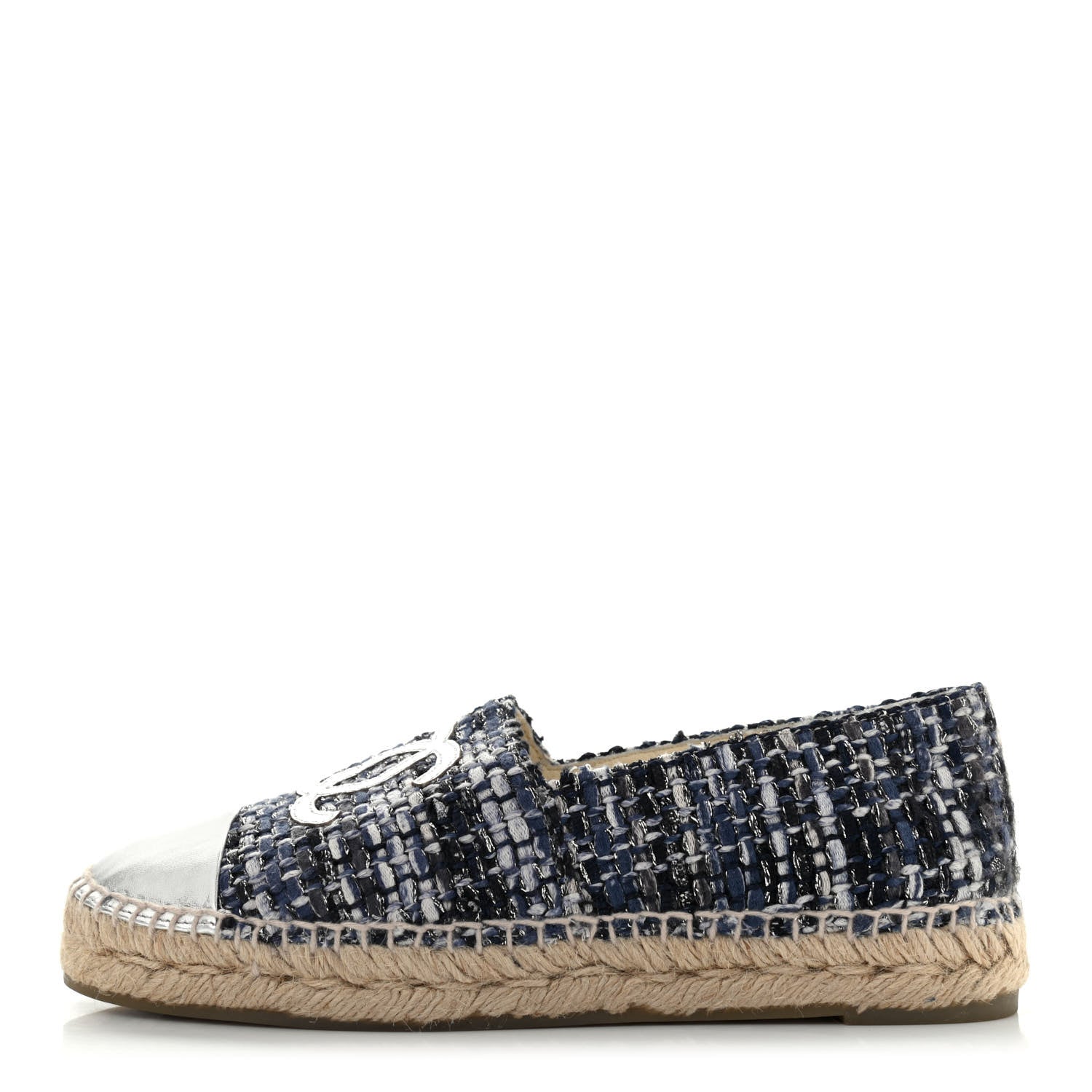 Chanel Metallic Tweed Lambskin CC Espadrilles 37 Blue Black Silver 1 of 7