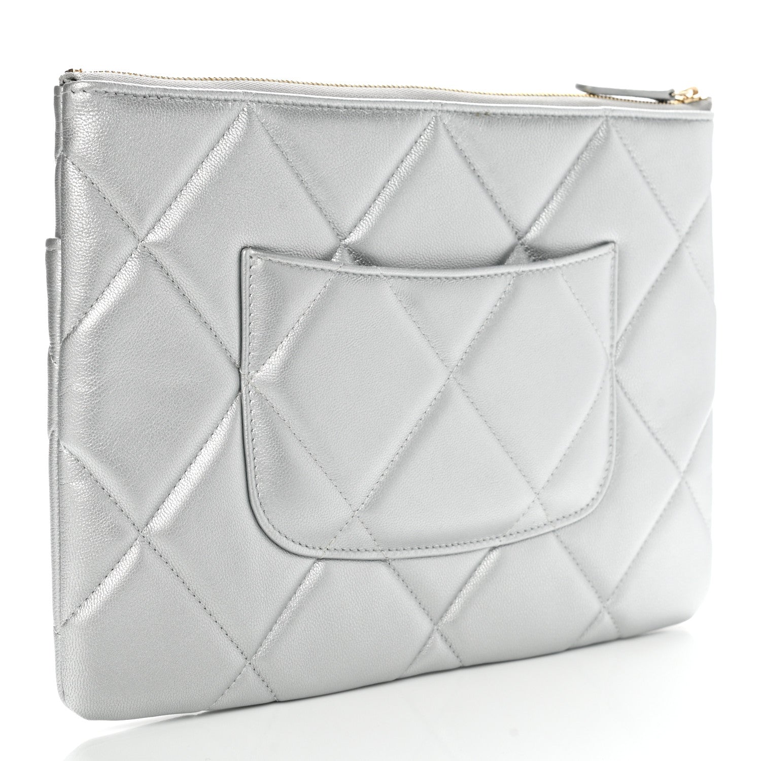 Chanel Metallic Lambskin Quilted Chanel 19 Pouch Silver 3 of 8