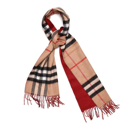 Burberry Cashmere Giant Check Fringe Scarf Camel Parade Red 1 of 5