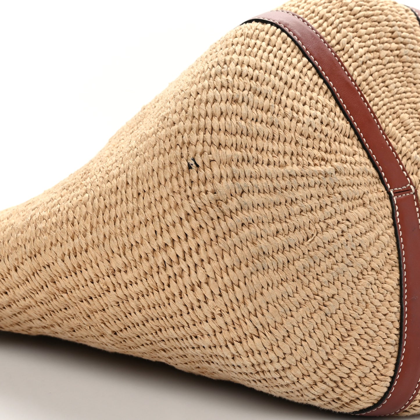 Raffia Calfskin Large Basket Tote Tan