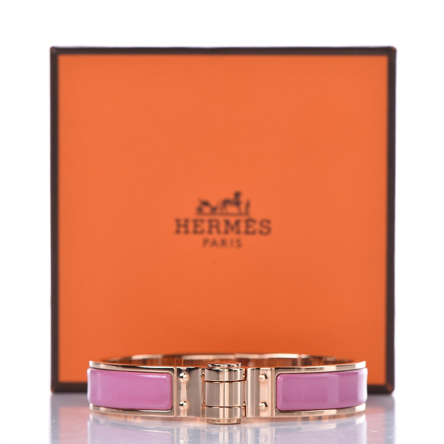 Hermes Enamel Charniere Uni Narrow Hinged Bracelet S Rose Flamingo 7 of 7