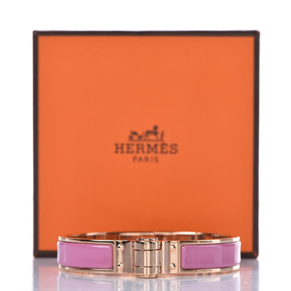 Hermes Enamel Charniere Uni Narrow Hinged Bracelet S Rose Flamingo 7 of 7