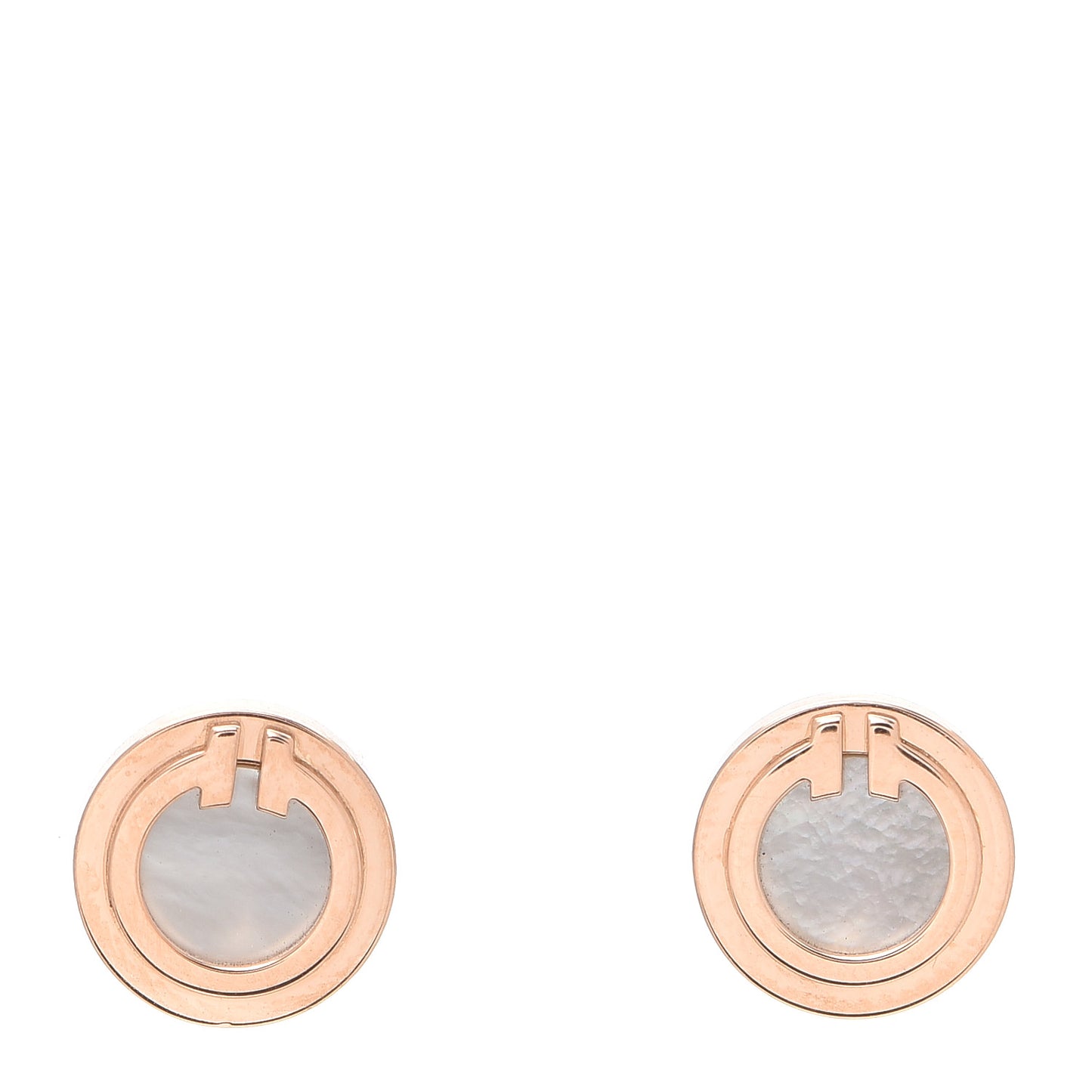 18K Rose Gold Mother of Pearl T Circle Earrings