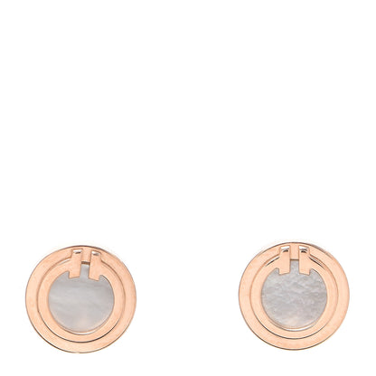 Tiffany 18K Rose Gold Mother of Pearl T Circle Earrings 1 of 5