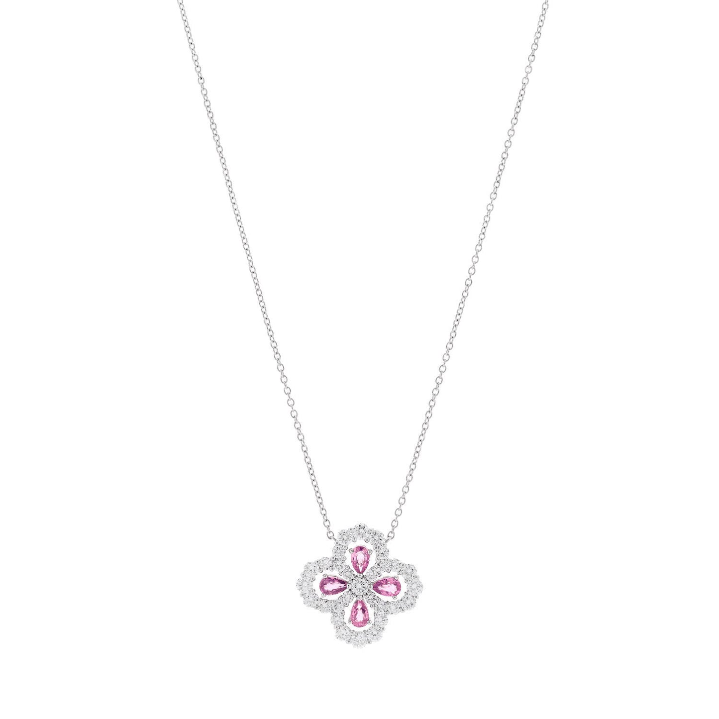 Platinum Diamond Pink Sapphire Full Loop Pendant Necklace