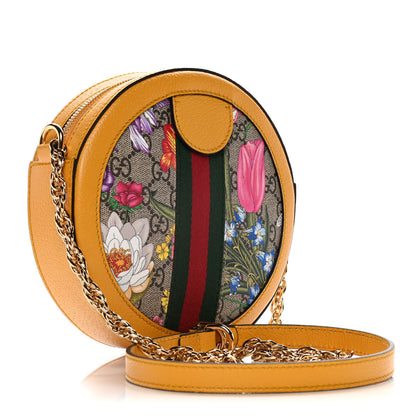 Gucci GG Supreme Monogram Flora Web Mini Ophidia Round Shoulder Bag Beige Multicolor Crop 3 of 11