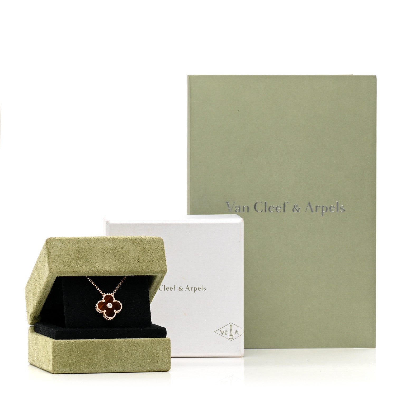 Van Cleef & Arpels 18K Rose Gold Diamond Bulls Eye Vintage Alhambra Pendant Necklace 6 of 6