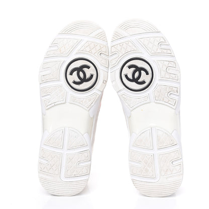 Chanel Suede Calfskin Lambskin Neoprene High Top CC Sneakers 39 White Grey Fluo Pink 5 of 11
