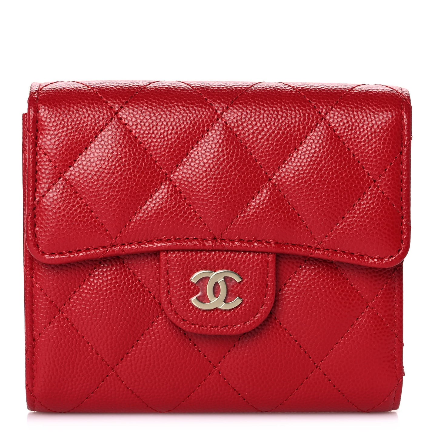 Caviar Quilted Compact Flap Wallet Red