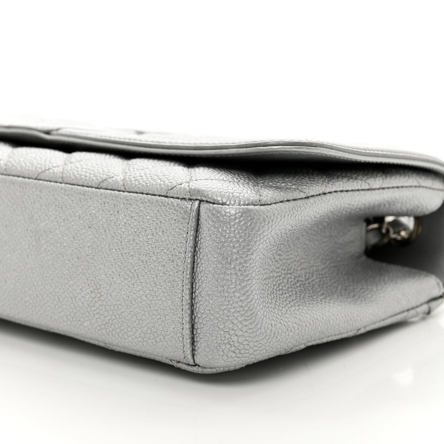 Metallic Caviar Quilted Medium CC Filigree Flap Silver