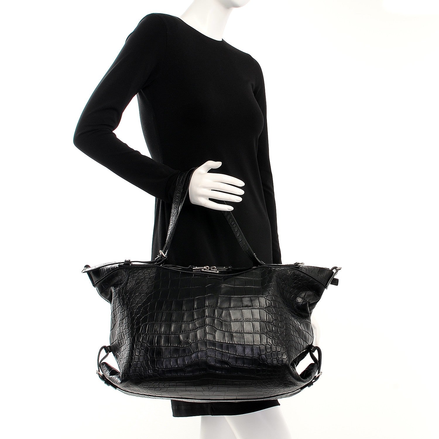 Saint Laurent Calfskin Crocodile Embossed Large Convertible ID Bag Black 2 of 8