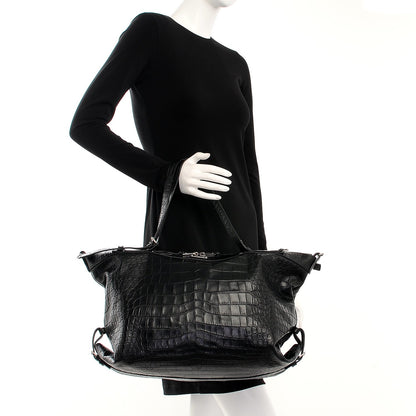 Saint Laurent Calfskin Crocodile Embossed Large Convertible ID Bag Black 2 of 8