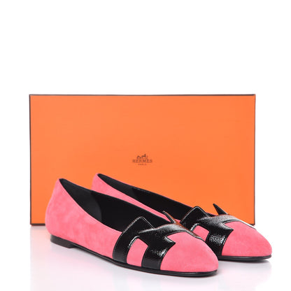 Hermes Velvet Goatskin Patent Epsom Nice Ballerina Flats 37.5 Fuchsia Black 8 of 8